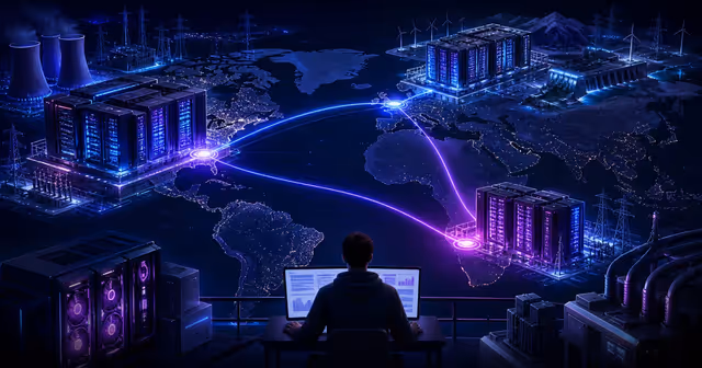 Mapa global de data centers de IA conectando Estados Unidos, Noruega e Brasil