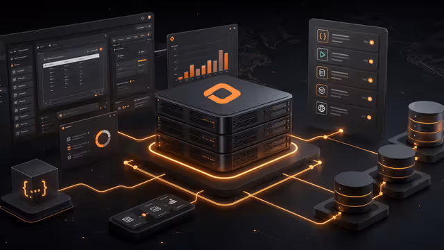 Ilustração do Appsmith auto-hospedado em uma VPS, conectando painéis internos a APIs e bancos de dados
