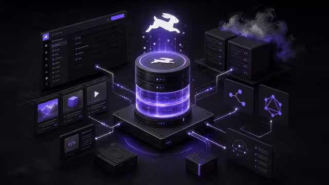 Ilustração do Directus auto-hospedado em uma VPS, conectando um banco de dados a APIs, conteúdo e arquivos de mídia