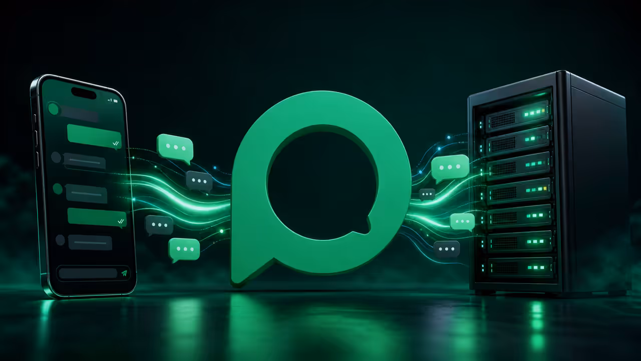Ilustração da Evolution API conectando o WhatsApp a um servidor VPS por fluxos de mensagem