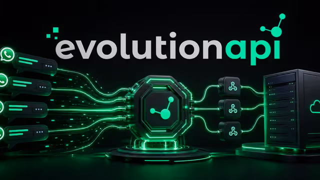 Ilustração da Evolution Go conectando conversas do WhatsApp a uma API hospedada em servidor VPS