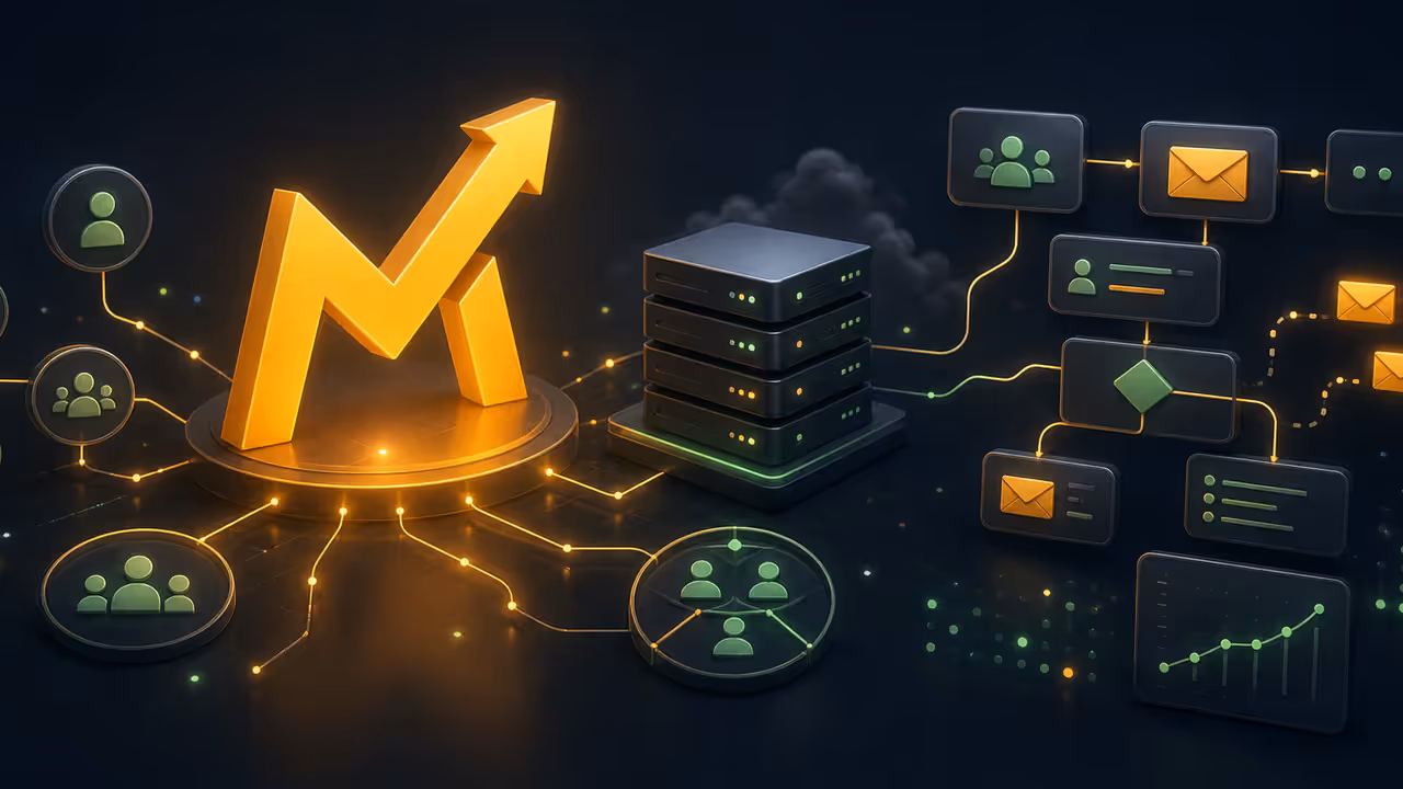 Ilustração do Mautic automatizando campanhas e contatos em um servidor VPS