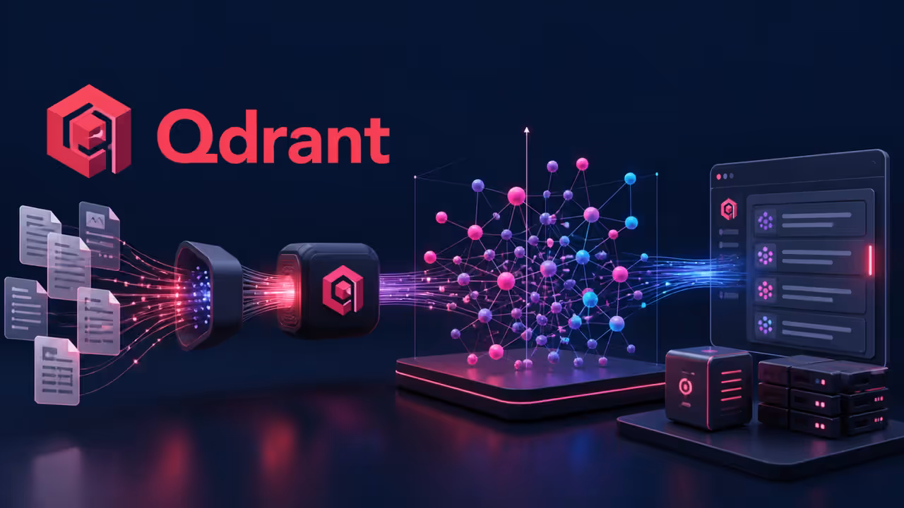 Ilustração do Qdrant armazenando embeddings e retornando busca semântica em um servidor VPS