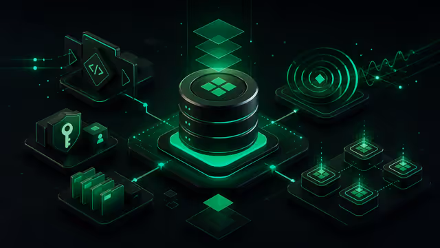 Ilustração do Supabase auto-hospedado em um servidor VPS, conectando PostgreSQL, API, autenticação, armazenamento e tempo real