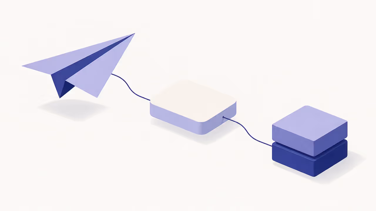 Ilustração de um avião de papel ligado a um bloco com memória