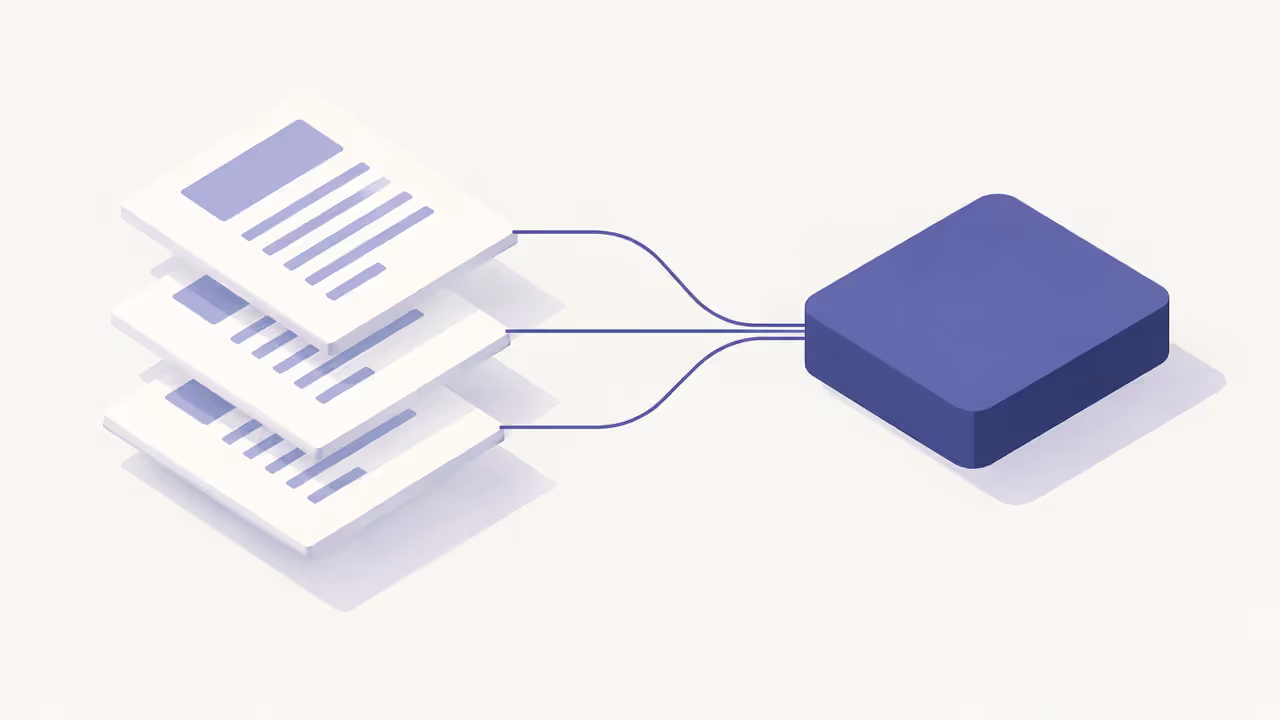 Ilustração de documentos ligados a um bloco que responde