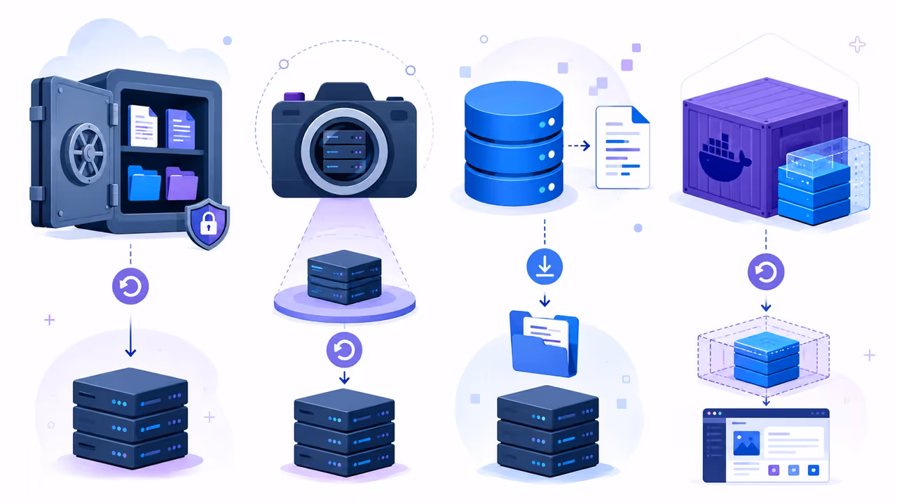 Ilustração: Backup, snapshot, dump e volume Docker recuperam coisas diferentes