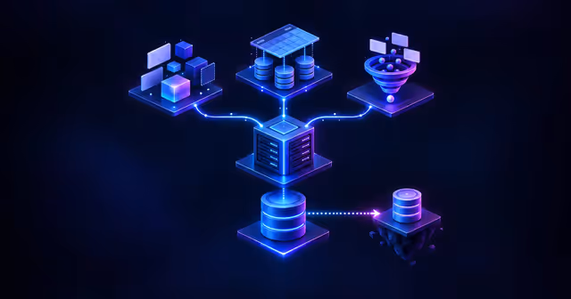 Ilustração de uma base no-code, uma interface sobre banco SQL e um CRM conectados a VPS, banco persistente e backup.
