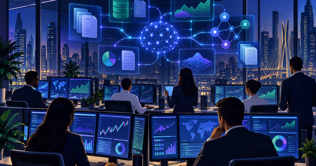 Analistas financeiros usam uma camada de inteligência artificial para conectar dados, documentos e gráficos de mercado.