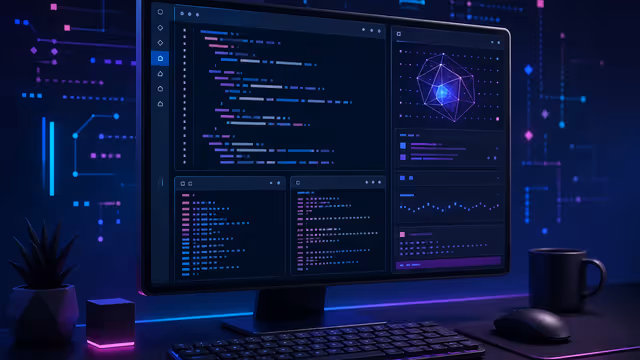 Estação de trabalho Linux com terminal e assistente de programação por inteligência artificial