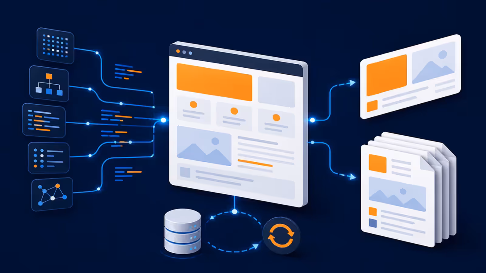 Template web gerando um card social e um PDF por um fluxo automatizado com cache