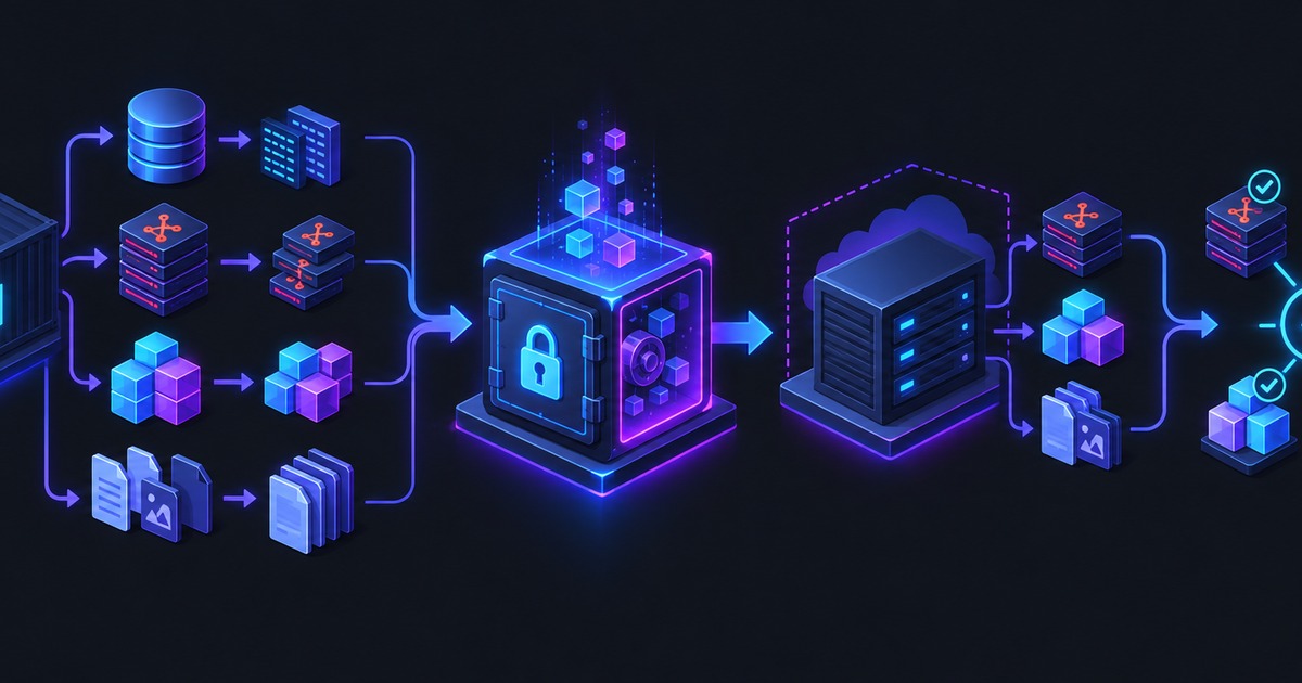 Banco, repositórios, LFS e anexos saem de uma instância parada para backup e restore temporário.