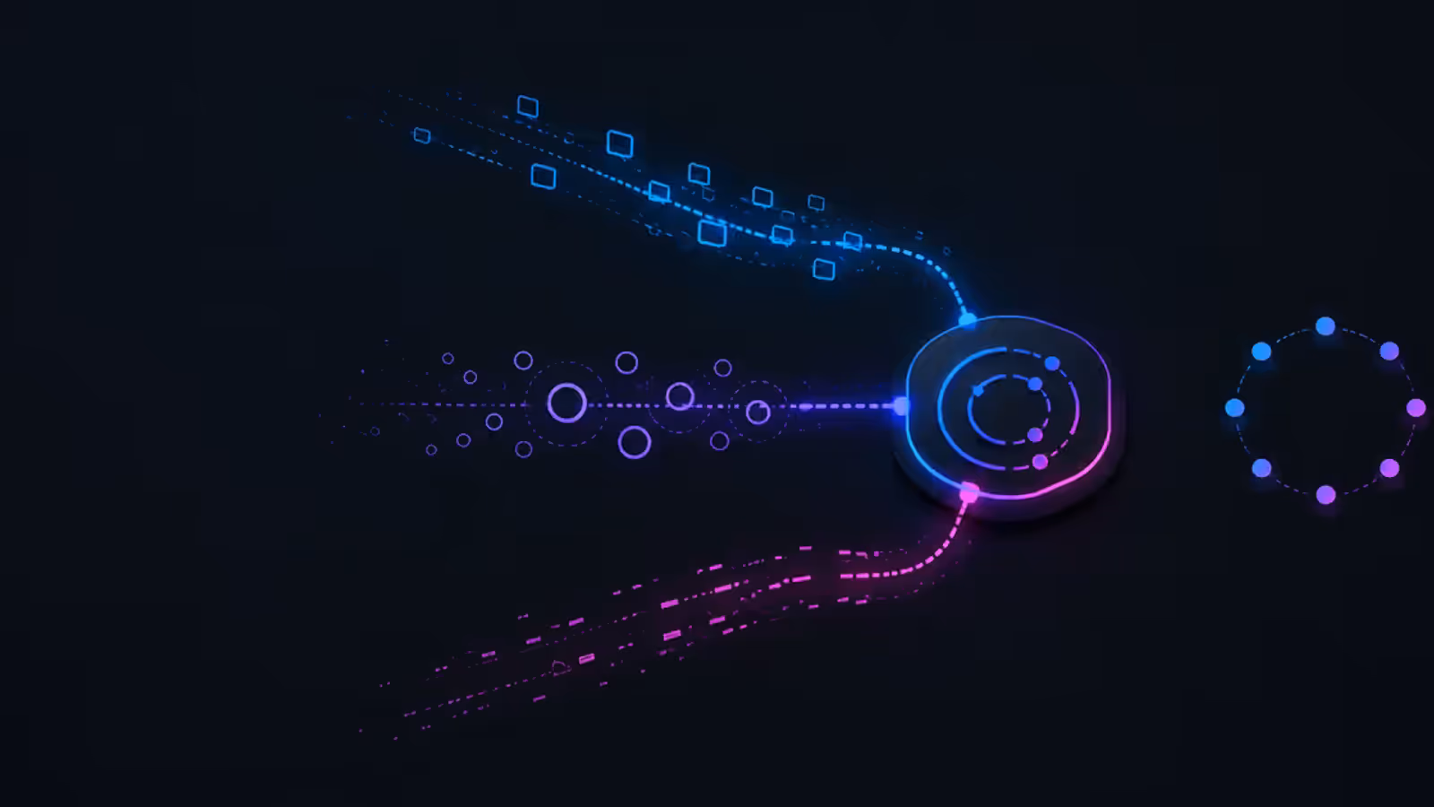 Três rotas de mensagem, perfil social e anúncio convergem para um hub de links com sinais fragmentados