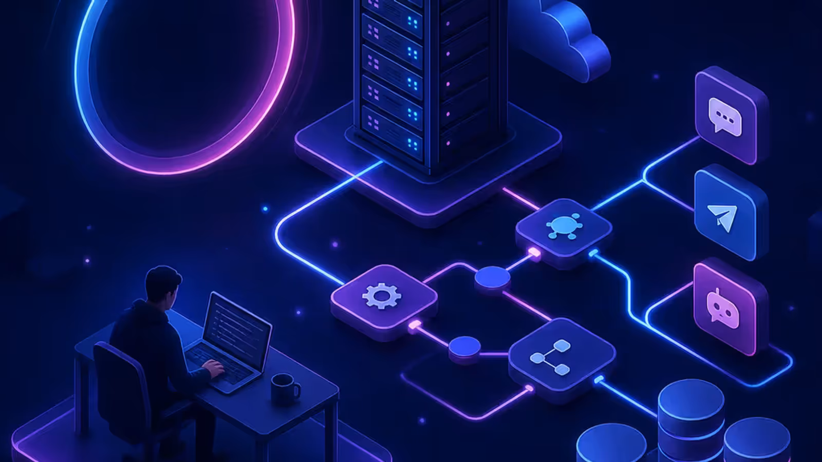 Ilustração de teste controlado de VPS para automação self-hosted