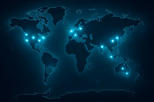 Ilustração conceitual da DigitalOcean mostrando data centers globais e ausência de servidor na América Latina, representando o Efeito Latência para usuários brasileiros