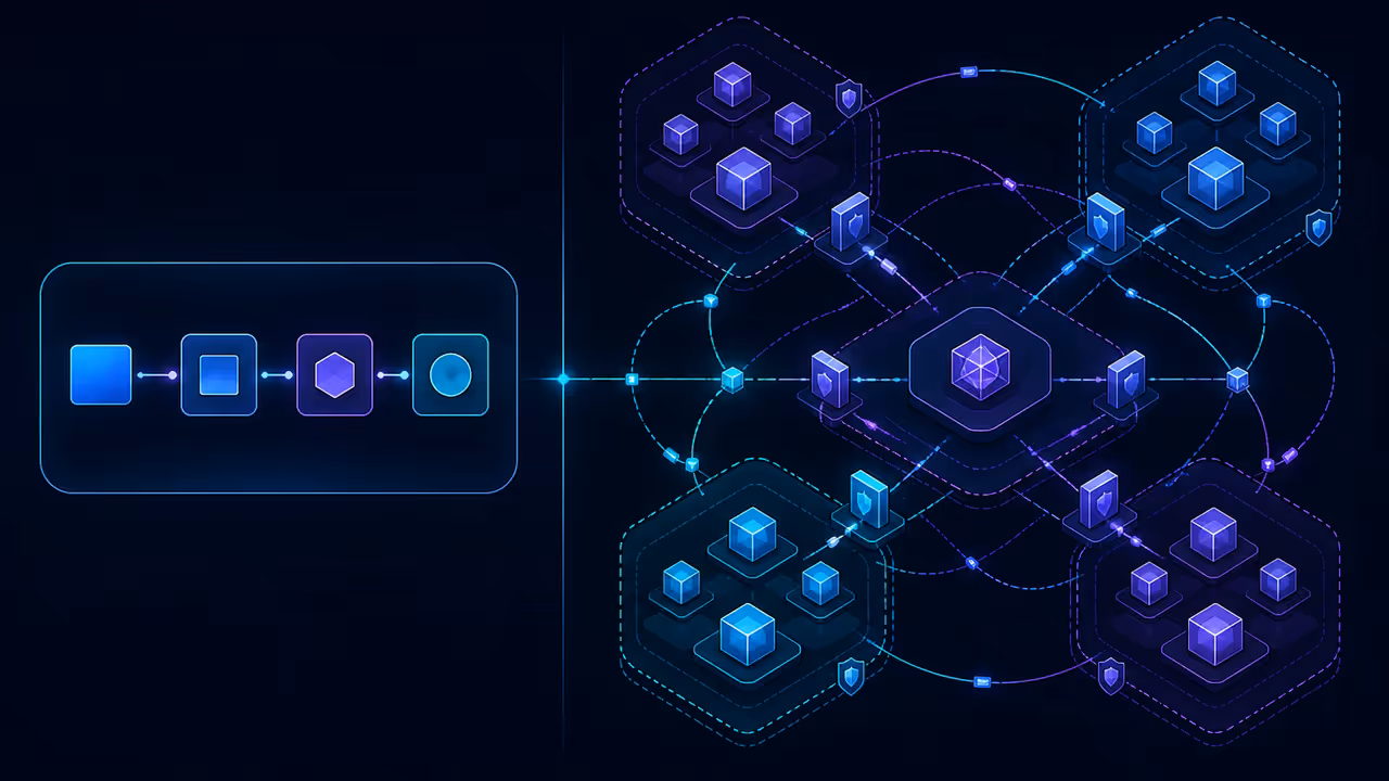 Comparação entre um fluxo linear simples e uma rede distribuída de agentes