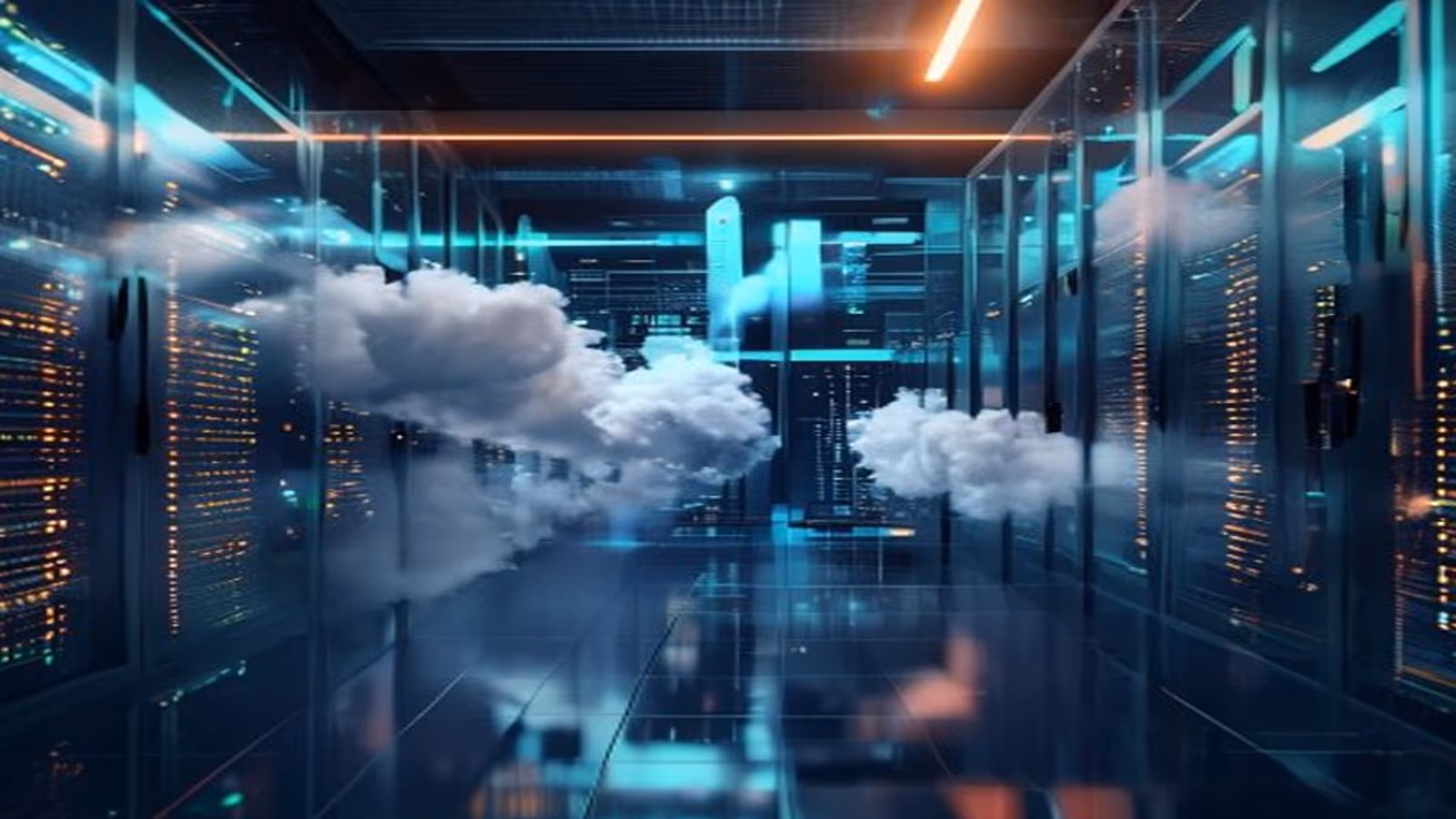 Foto editorial do Google Cloud e IA, mostrando infraestrutura em nuvem com gráficos de custos