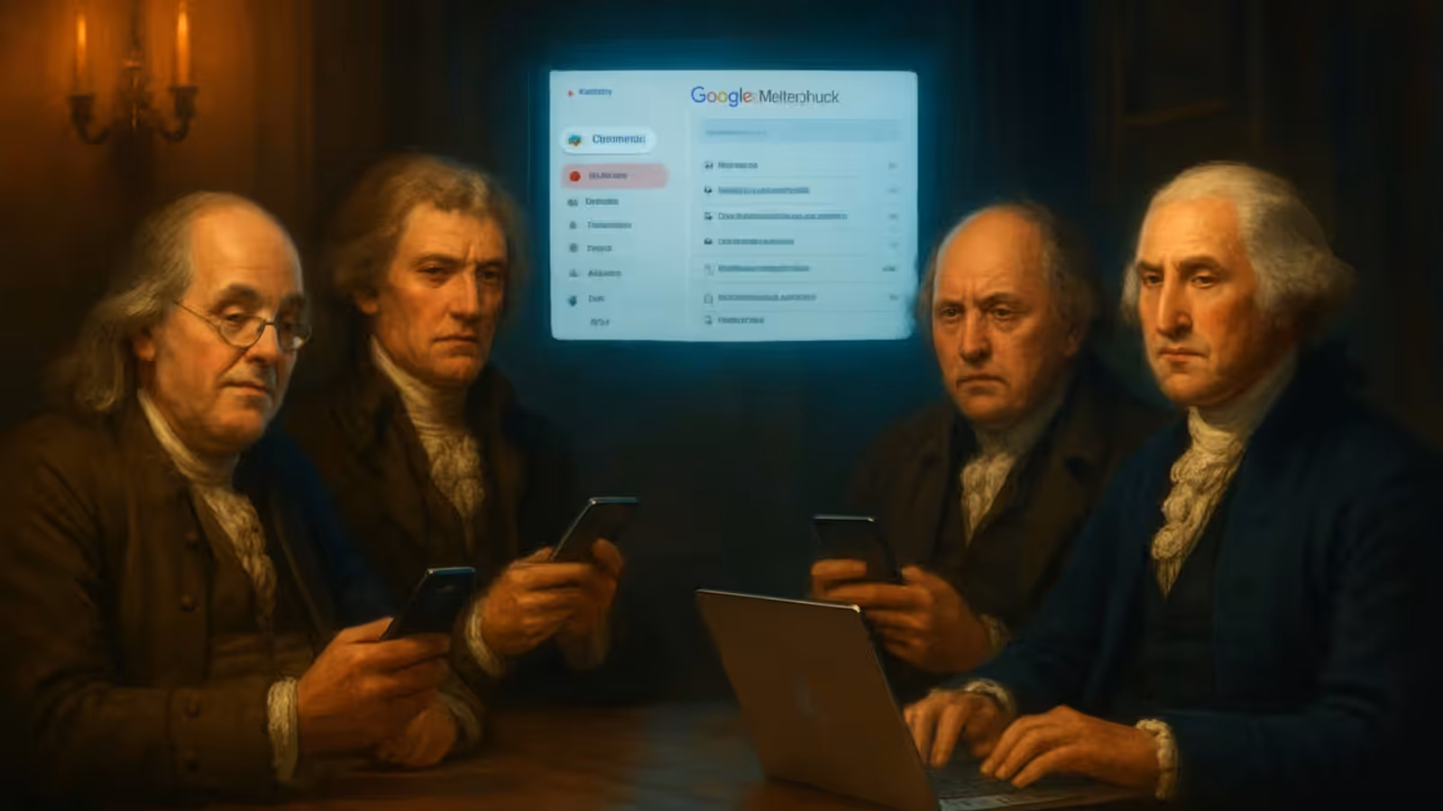 Imagem ilustrativa: Jefferson, Franklin e Adams no Google Meet: o comercial de IA que irritou meio mundo