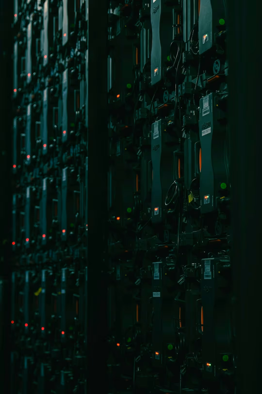 grande sala de servidores com racks enfileirados representando os diferentes tipos de hospedagem de sites
