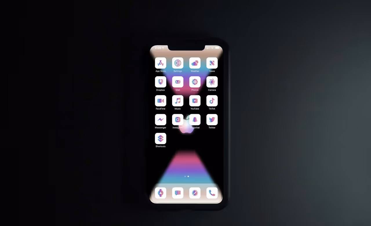 Smartphone com ícones de aplicativos representando showcase de softwares como Switchy.io, Late e MarkupGo disponíveis em lifetime deal