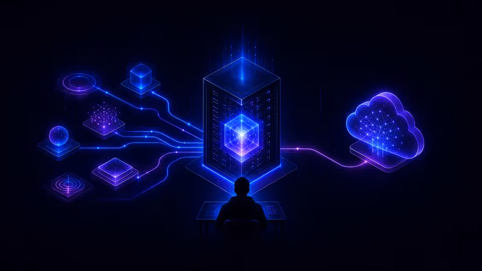 Ilustração de agente de IA conectado a uma VPS e a APIs externas