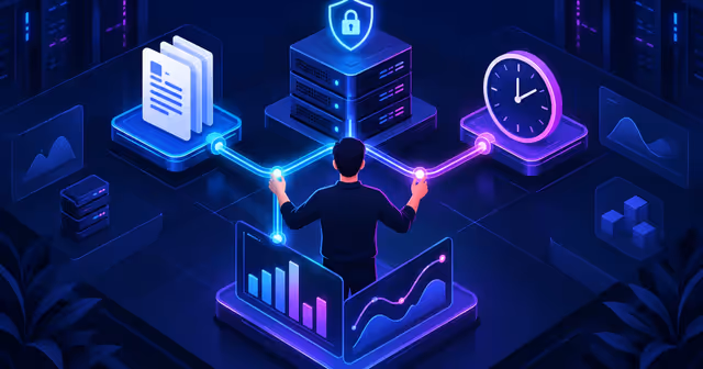 Servidor protegido conecta documentos de cobrança, painéis financeiros e controle de horas em uma operação self-hosted.