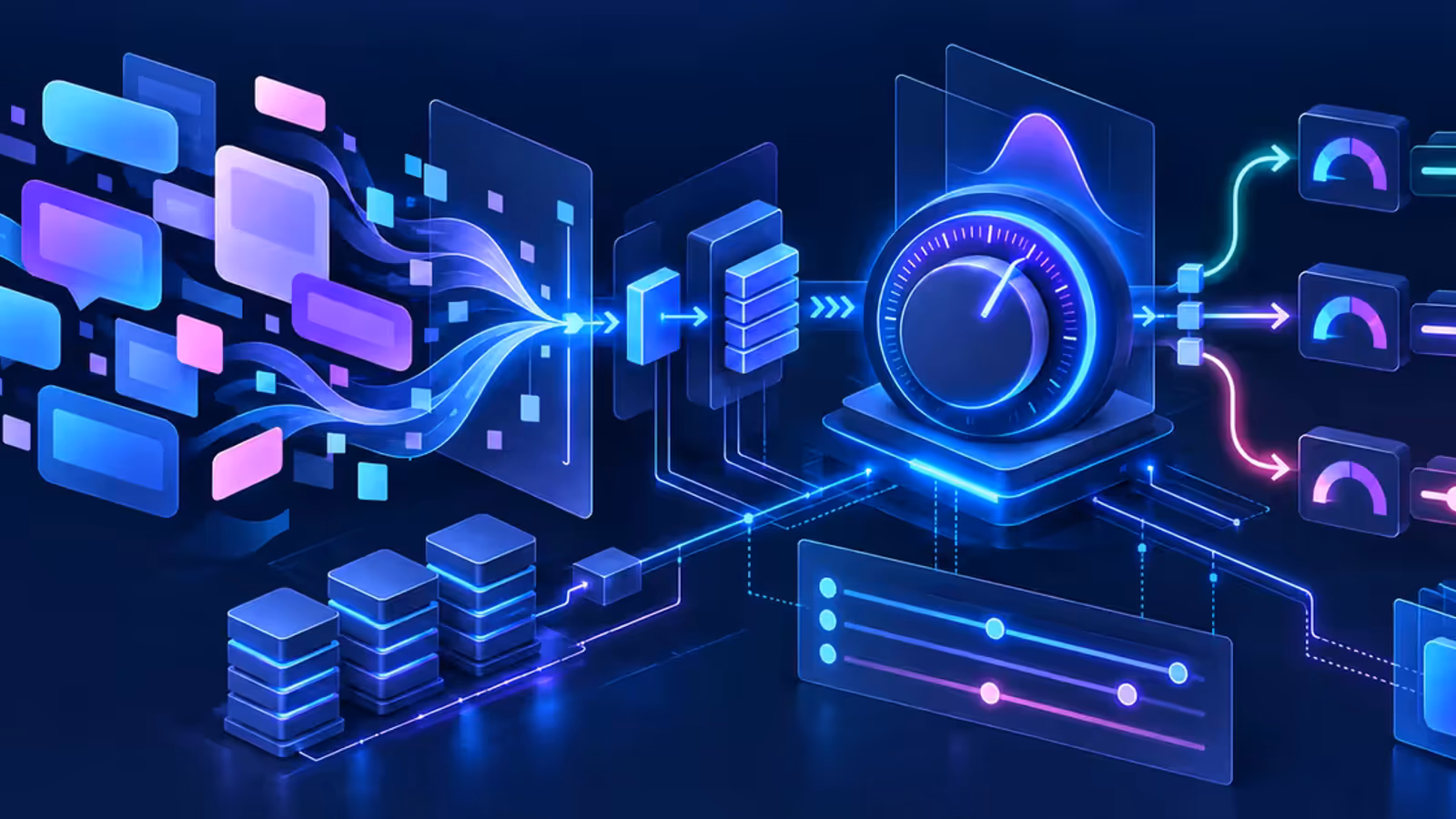 Fluxo de automação transforma entradas de conversa em probabilidades calibradas e decisões estruturadas.