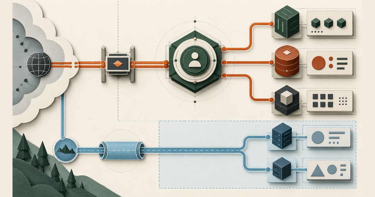 Proxy, serviço de identidade e rede privada formam dois caminhos de acesso a aplicações em uma VPS.