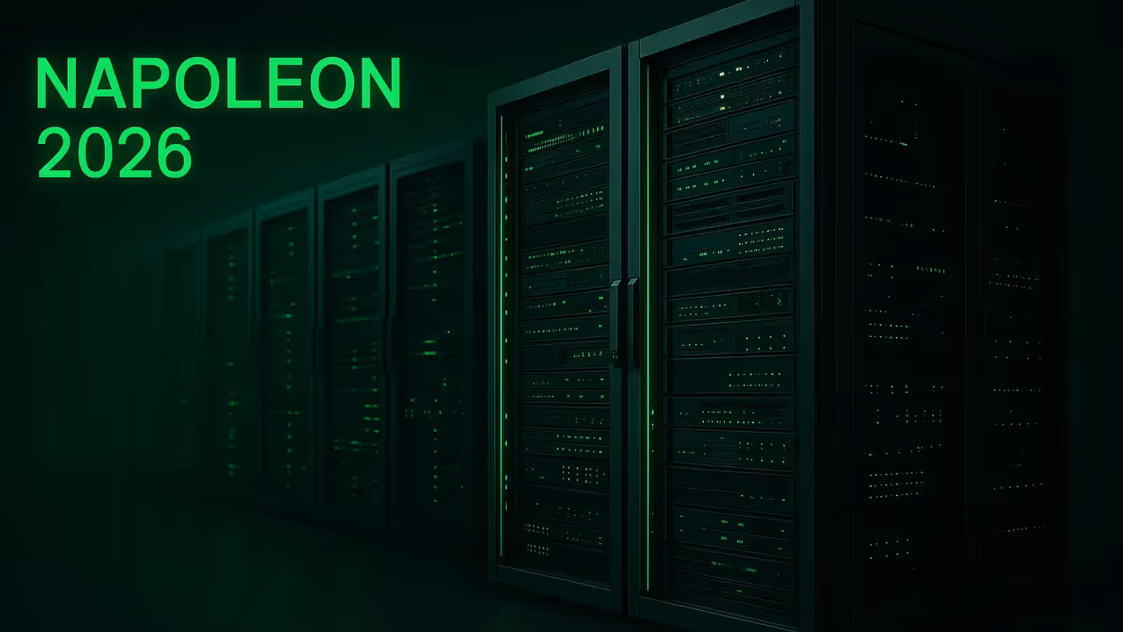 Capa do artigo Napoleon Hospedagem em 2026: Review Completo — fundo escuro com detalhes verde neon, servidores e infraestrutura digital