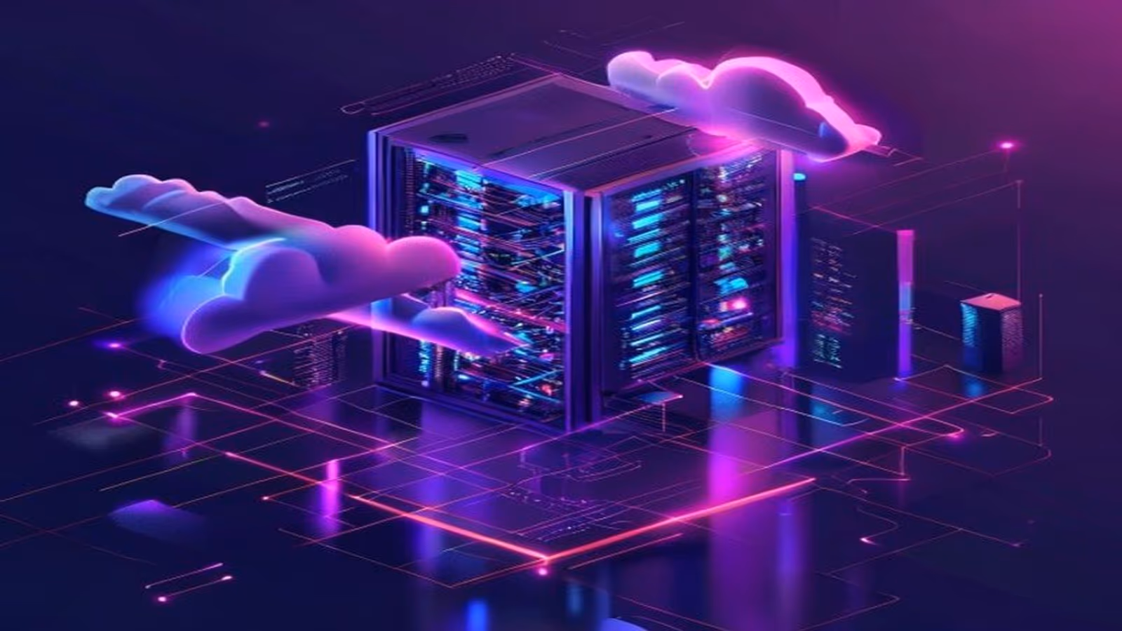 Ilustração editorial de servidores VPS com conceito de cloud computing — review Napoleon VPS 2026