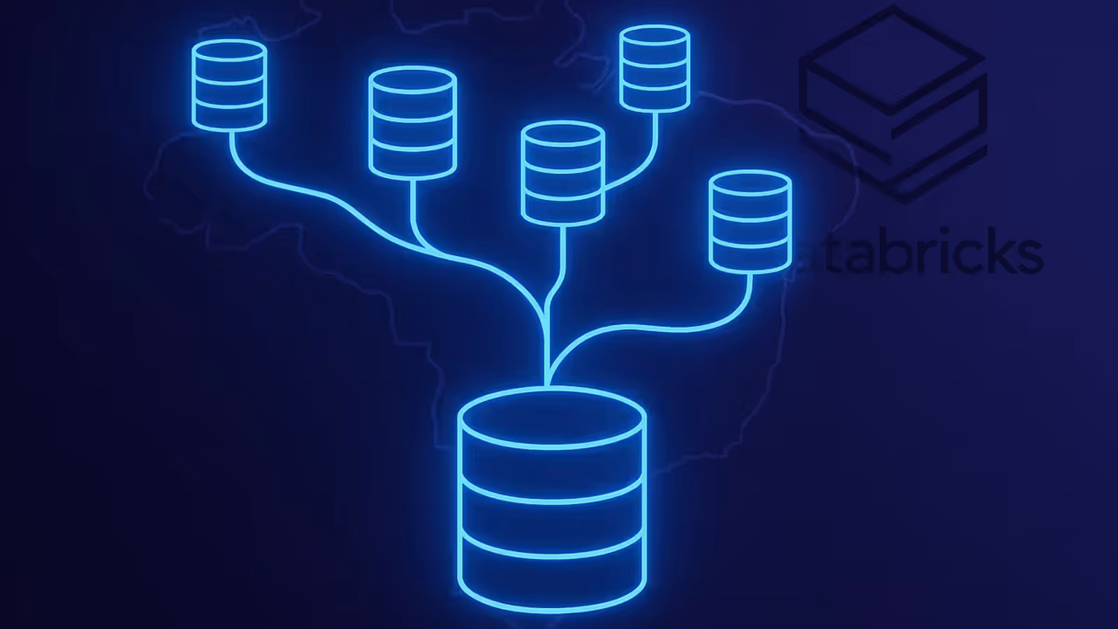 Ilustracao conceitual do Neon Database com branches como Git e logo Databricks ao fundo