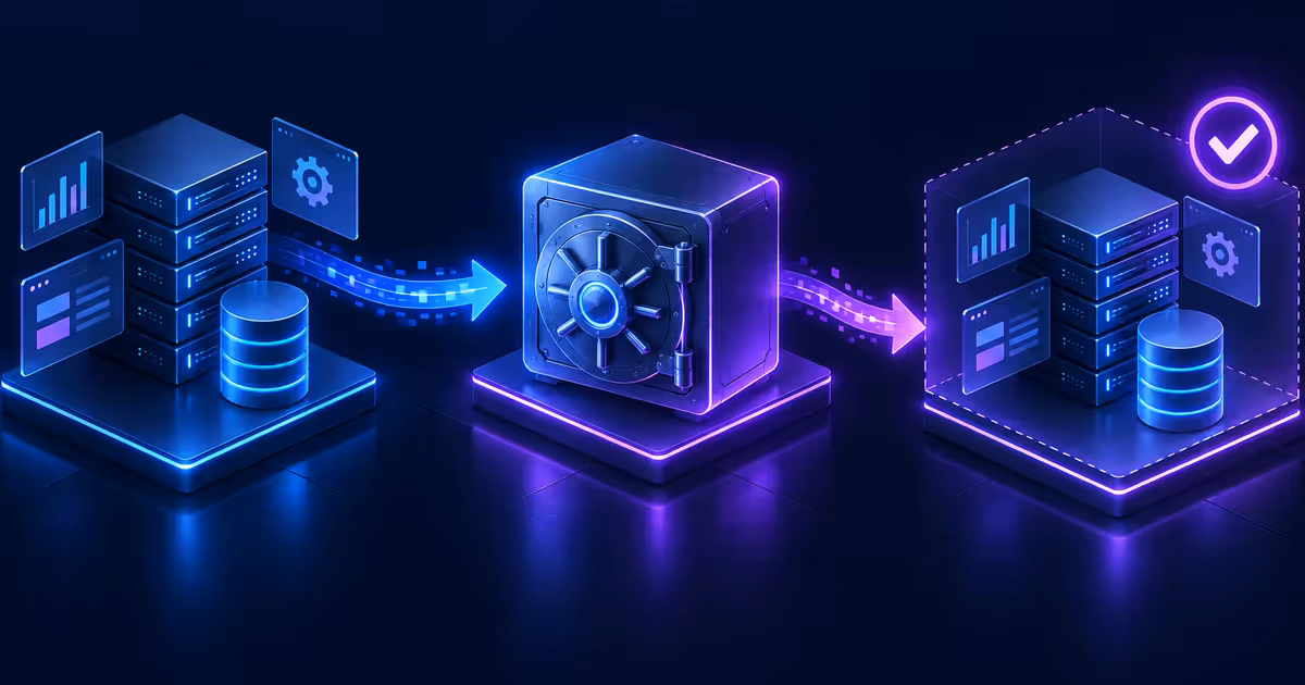 Fluxo de recuperação com VPS, backup externo e restauração validada em ambiente de teste.