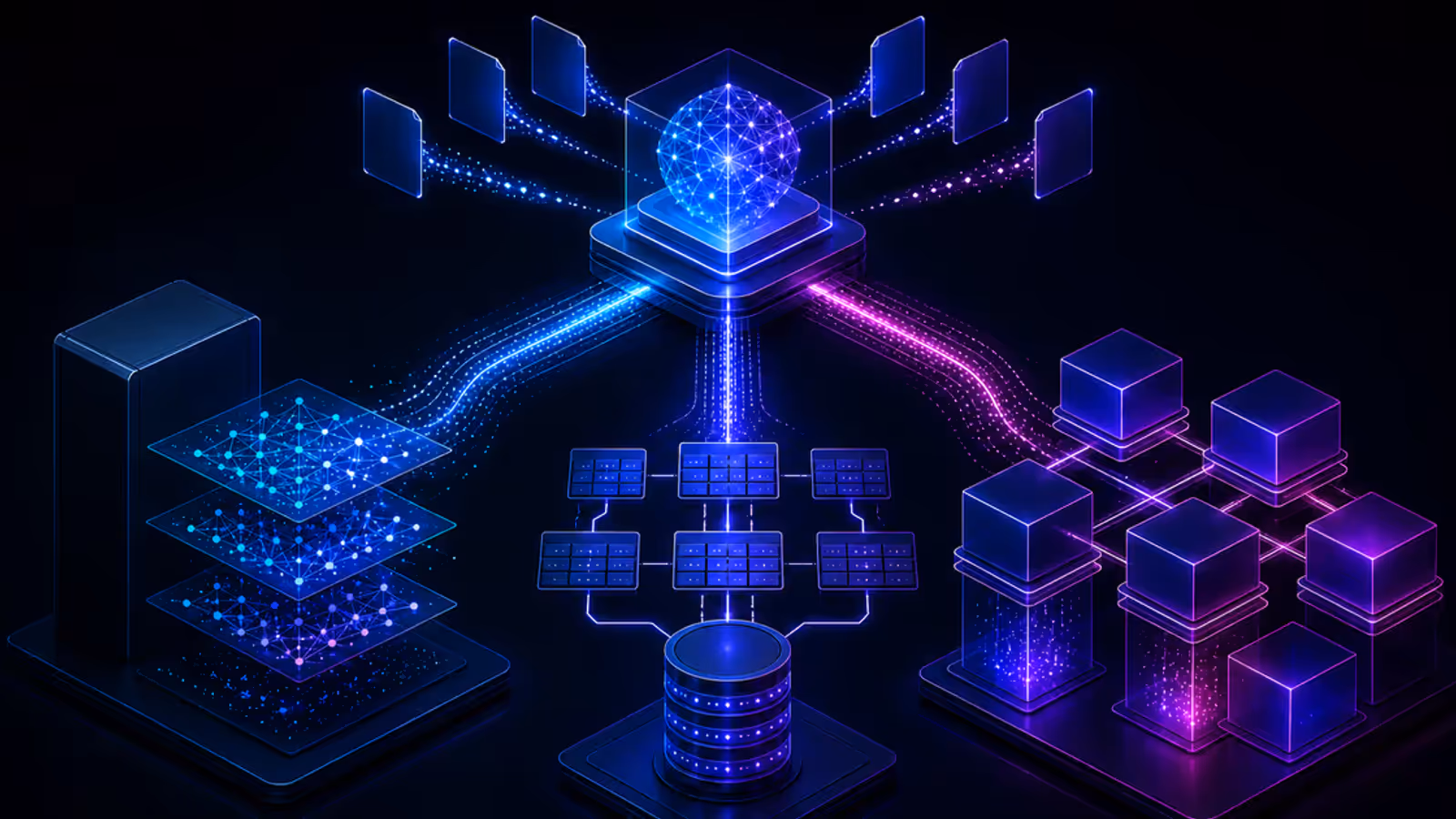 Aplicação de IA se divide entre servidor vetorial, banco relacional e plataforma backend
