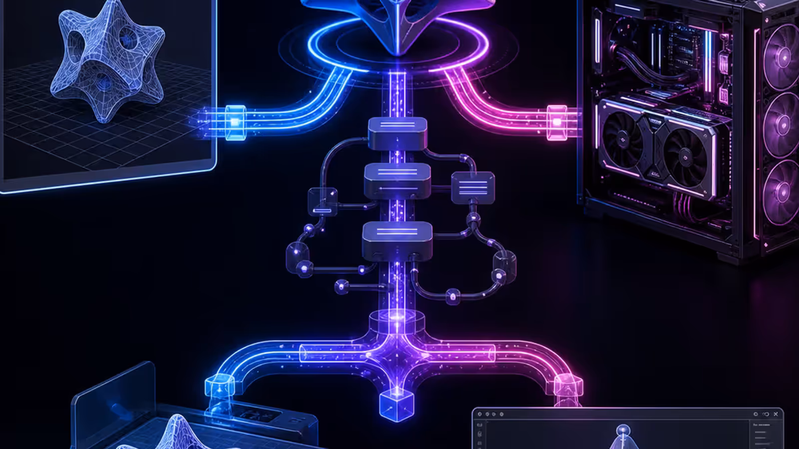Objeto 3D gerado segue três rotas: Studio no navegador, pipeline de API e workstation com GPU.