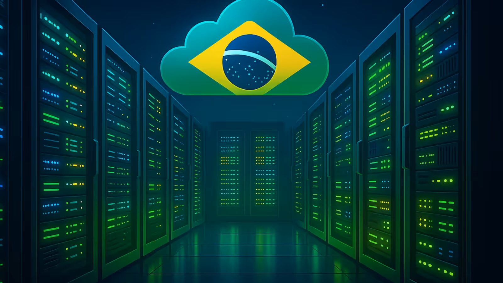 Turbo Cloud 2026 review - data center brasileiro com servidores em nuvem, ilustração tecnológica representando hospedagem de sites e cloud computing no Brasil