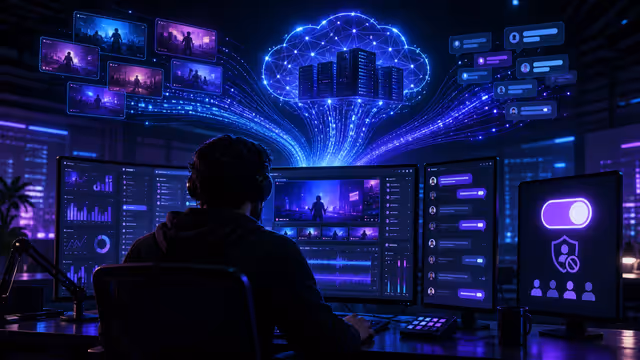Ilustração de criador de livestream controlando o uso de conteúdo no treinamento de inteligência artificial