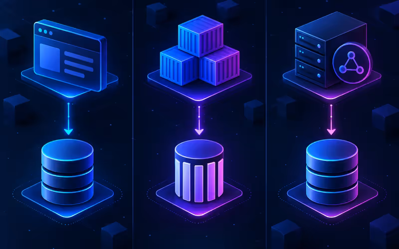 Comparação visual entre três stacks de analytics e seus bancos de dados em VPS.