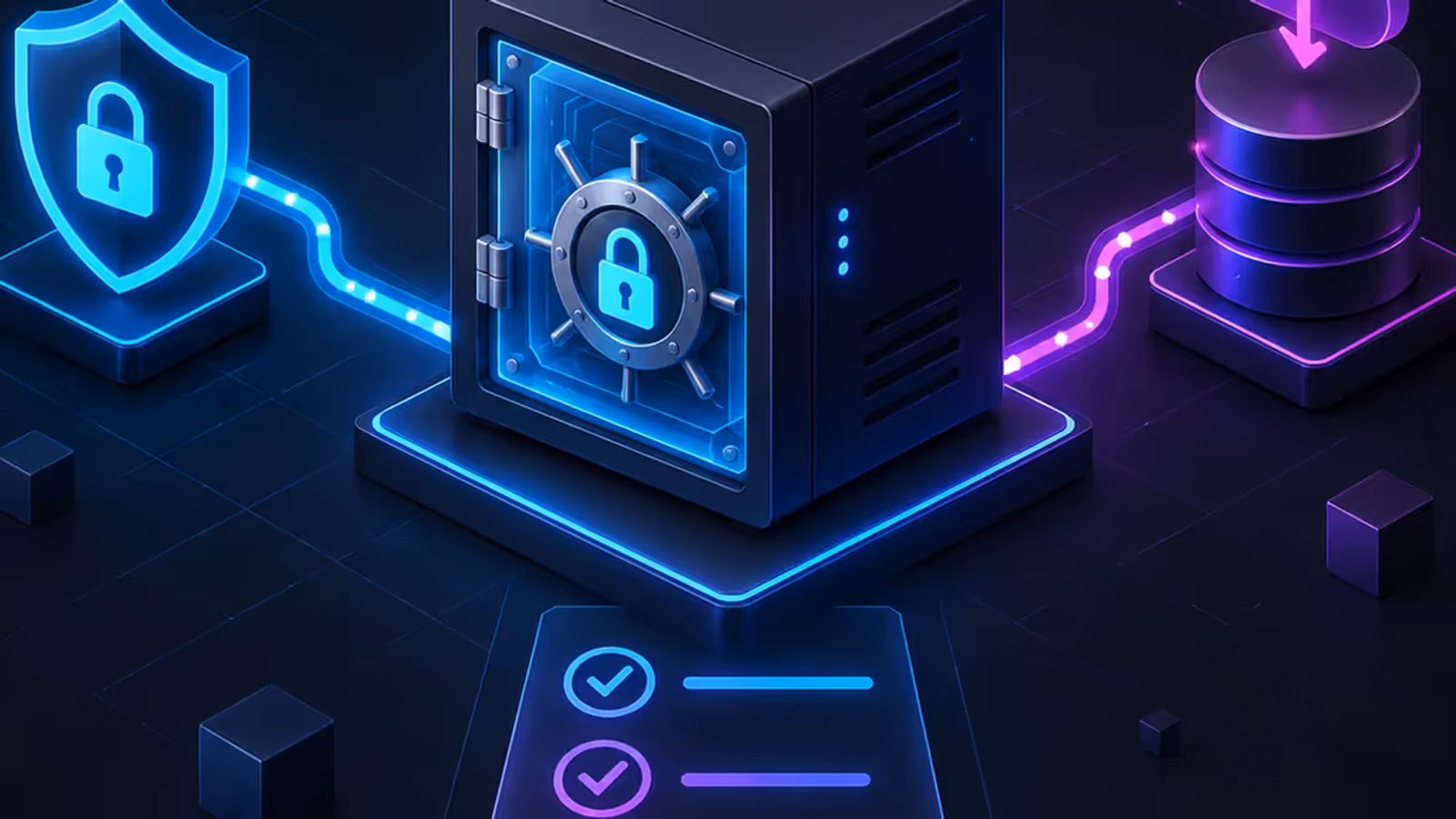 Cofre digital auto-hospedado em uma VPS conectado a HTTPS e a uma cópia de backup externa.