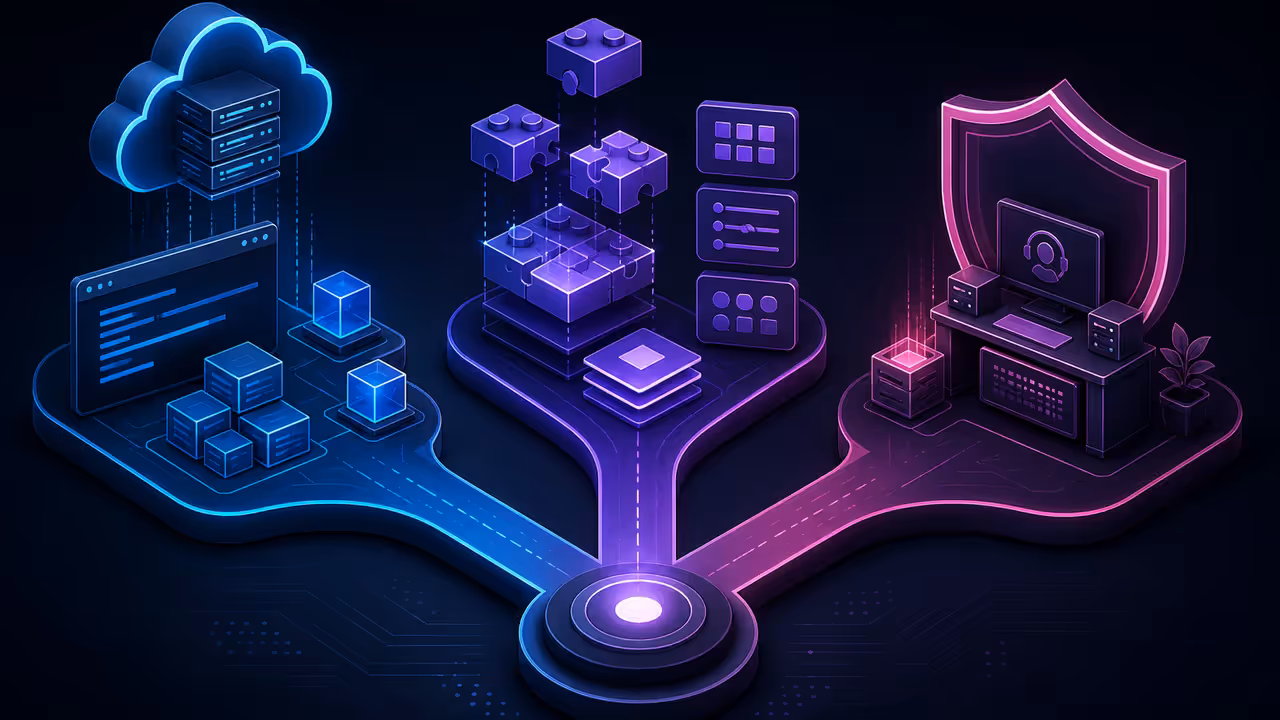 Três caminhos abstratos para VPS crua, configuração guiada e suporte local