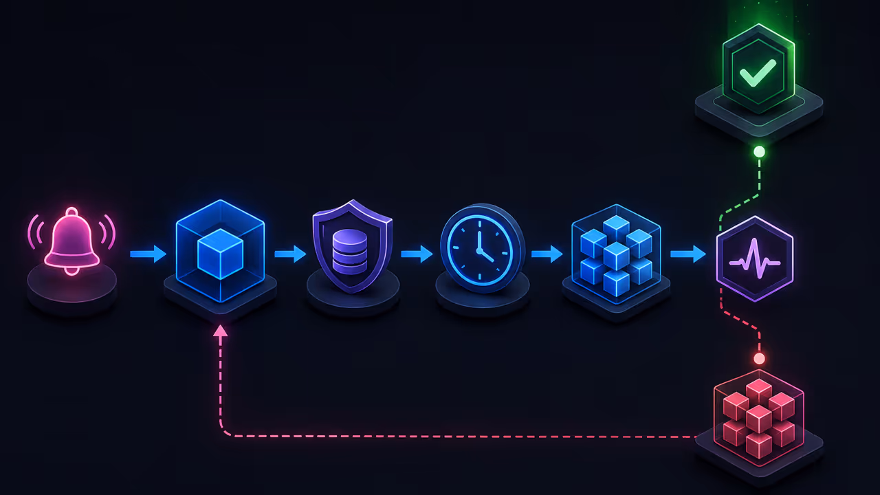 Fluxo controlado de atualização de containers com alerta, versão, backup, janela de manutenção, healthcheck e rollback